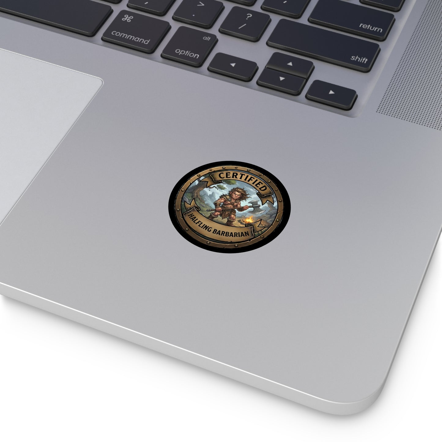 Halfling Barbarian Round Vinyl Sticker — "Certified" RPG Fantasy Character Decal