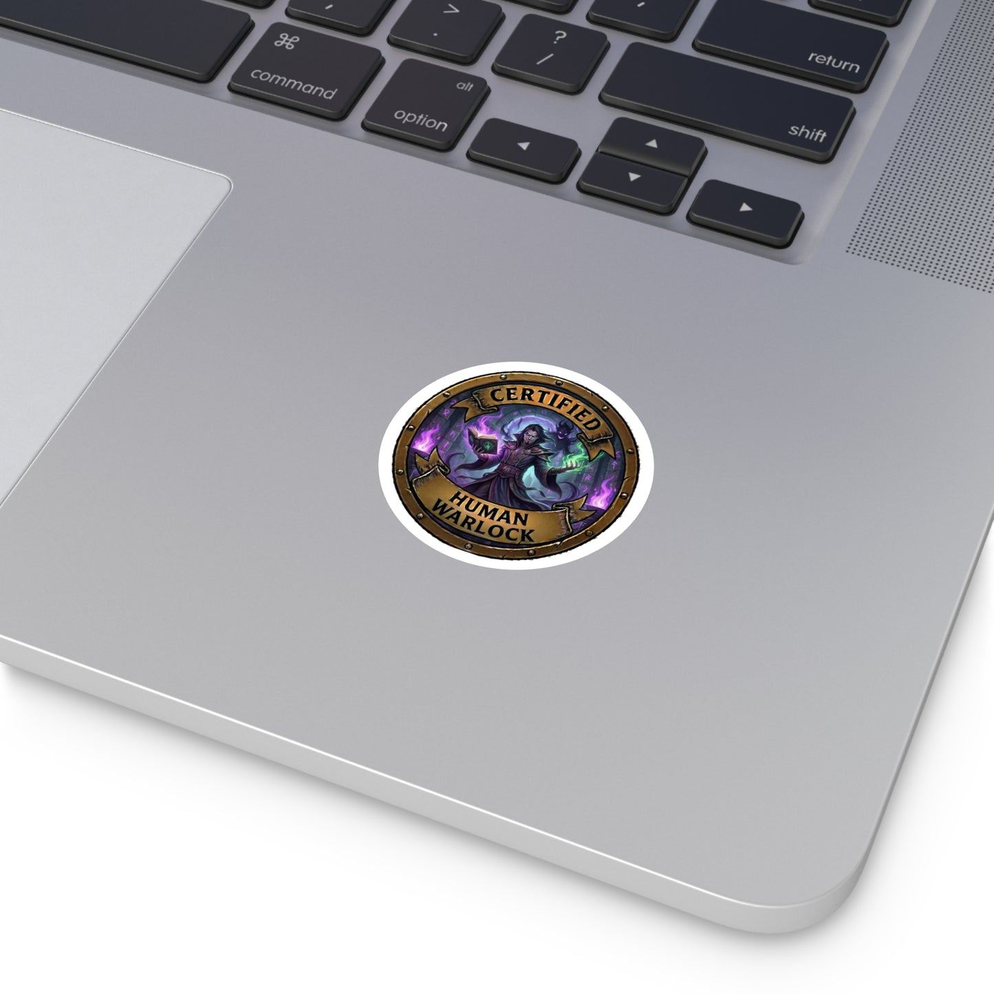 Certified Human Warlock Round Vinyl Sticker – Fantasy RPG Mage Emblem
