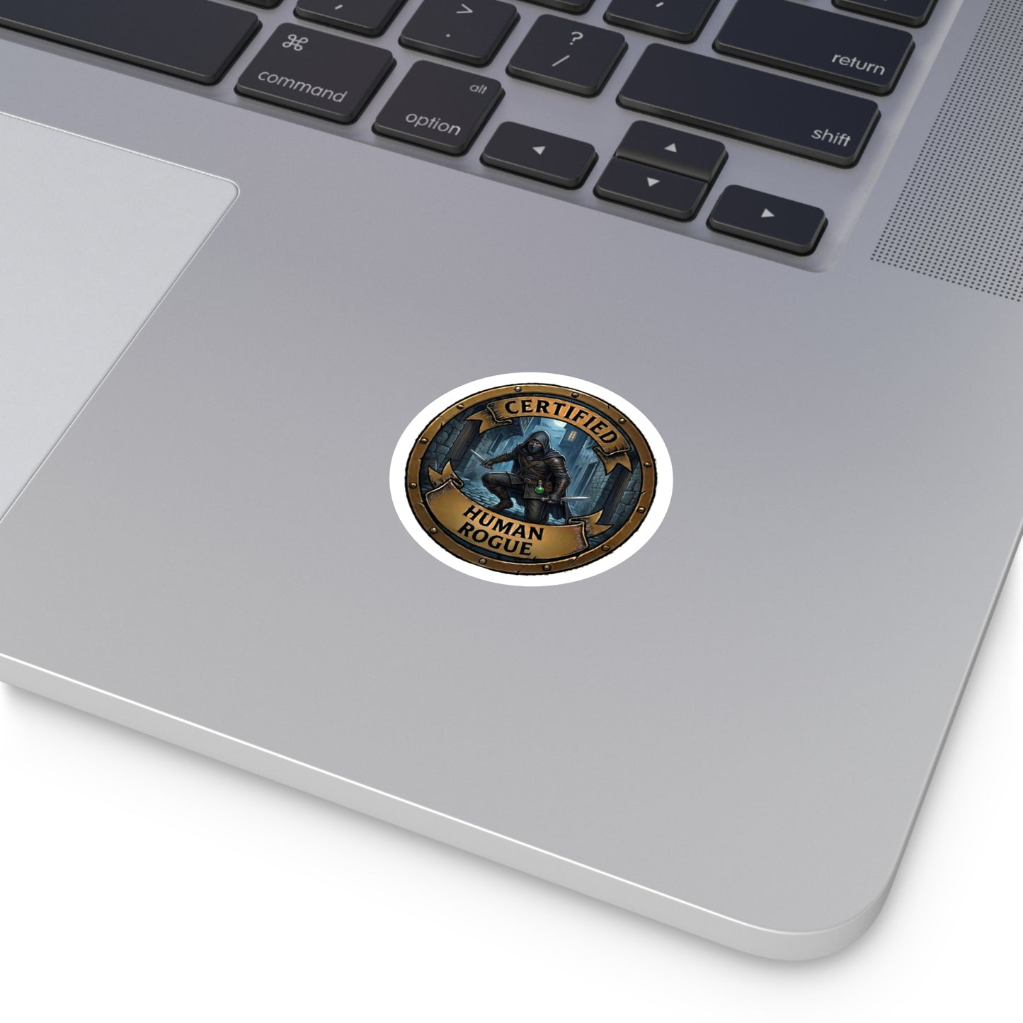 Certified Human Rogue Round Vinyl Sticker — Fantasy RPG Thief Emblem