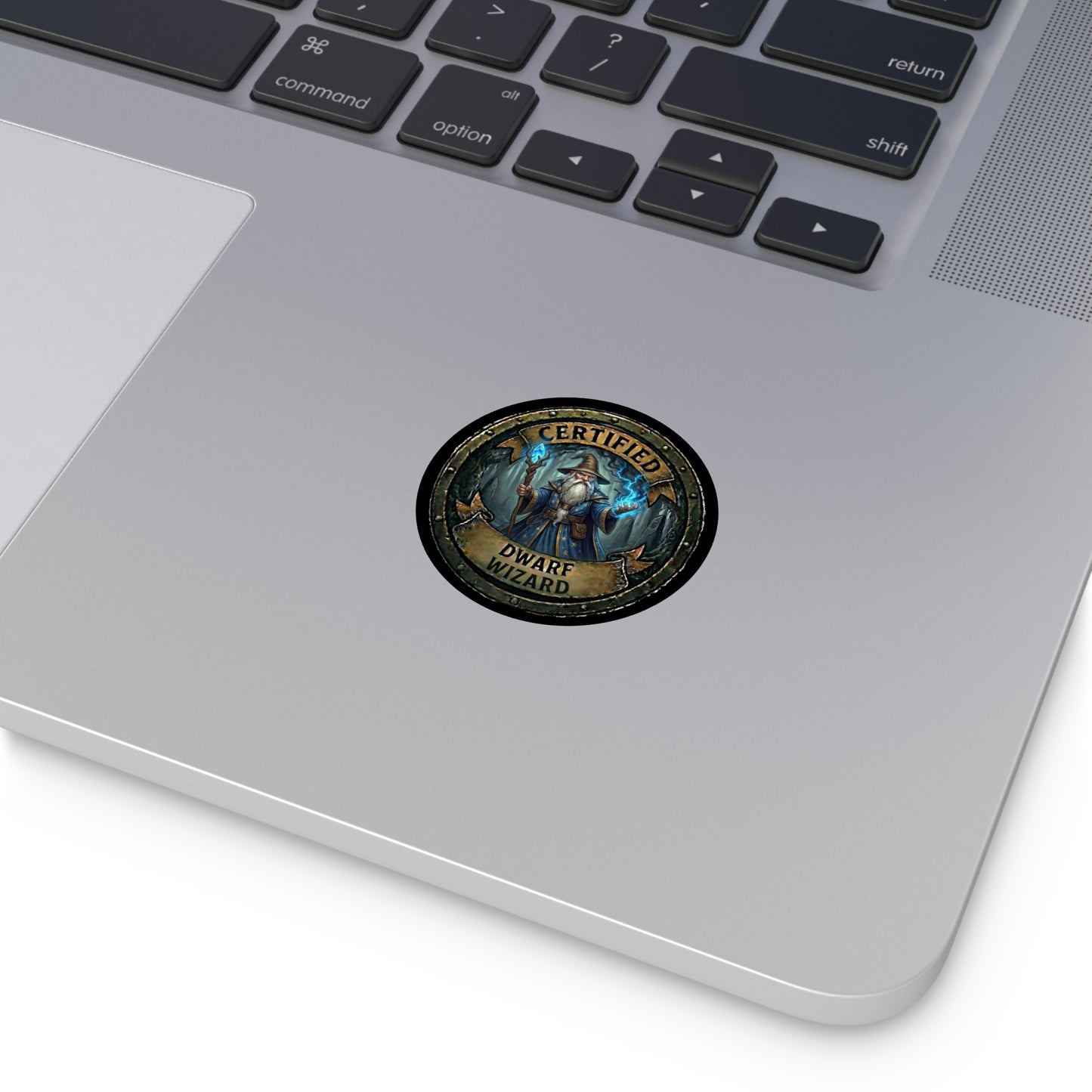 Certified Dwarf Wizard Round Vinyl Sticker — Fantasy Mage Emblem for Gamers & D&D Fans