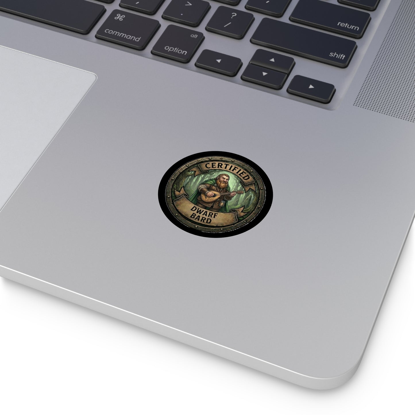 Certified Dwarf Bard Round Vinyl Sticker — Fantasy RPG Musician Decal
