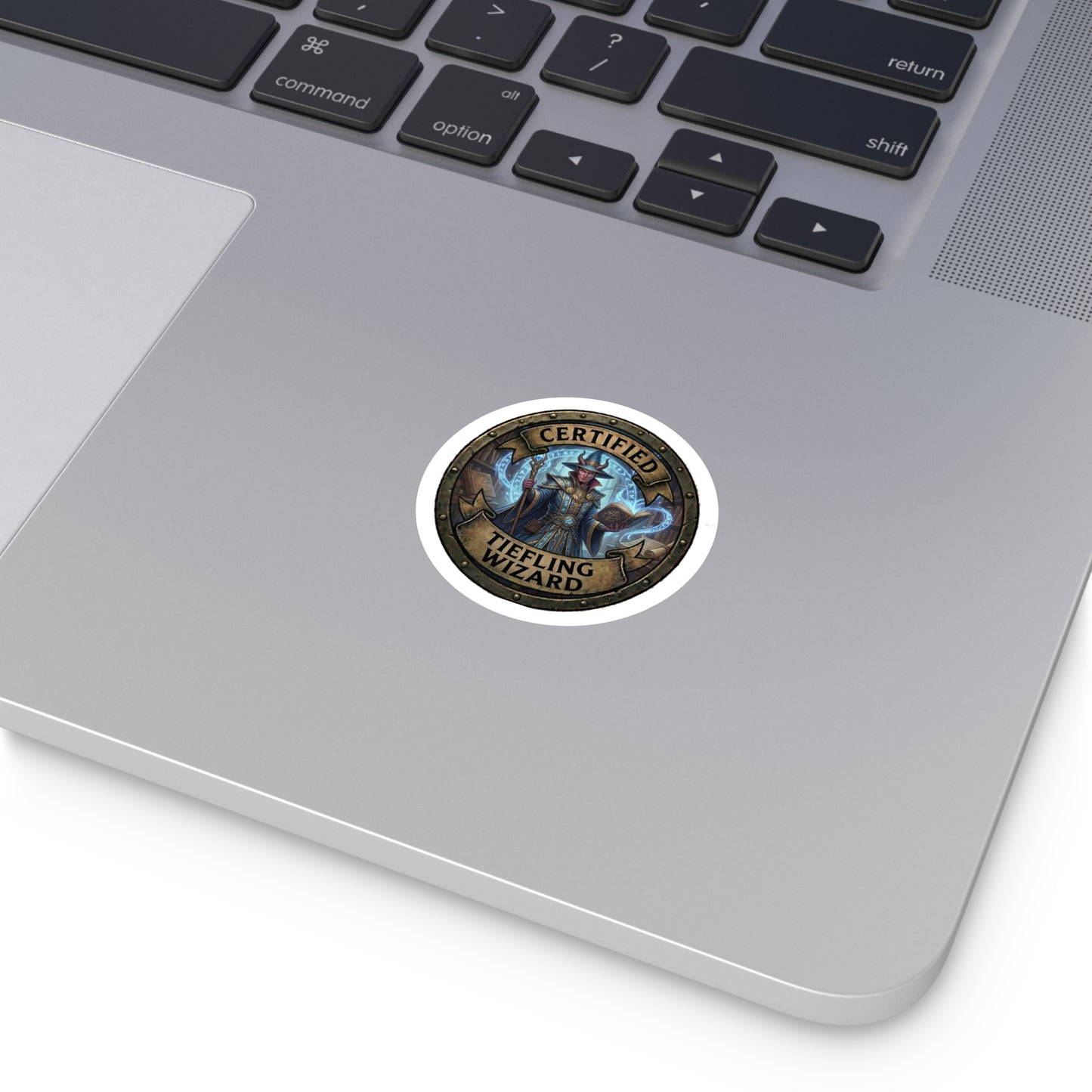 Certified Tiefling Wizard Round Vinyl Sticker — Fantasy RPG Mage Emblem
