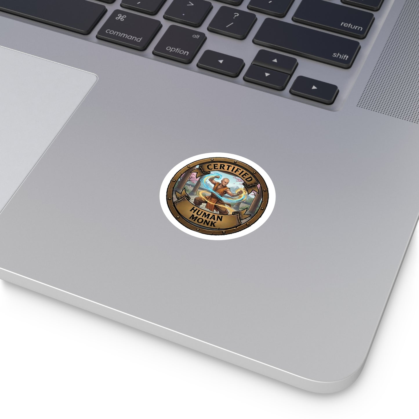 Certified Human Monk Round Vinyl Sticker — Martial Arts Mage Emblem