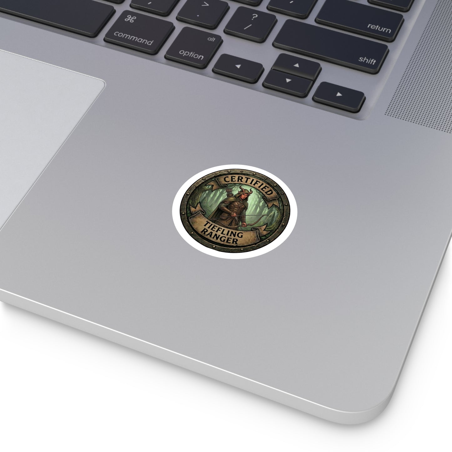 Certified Tiefling Ranger Round Vinyl Sticker — Fantasy RPG Character Decal