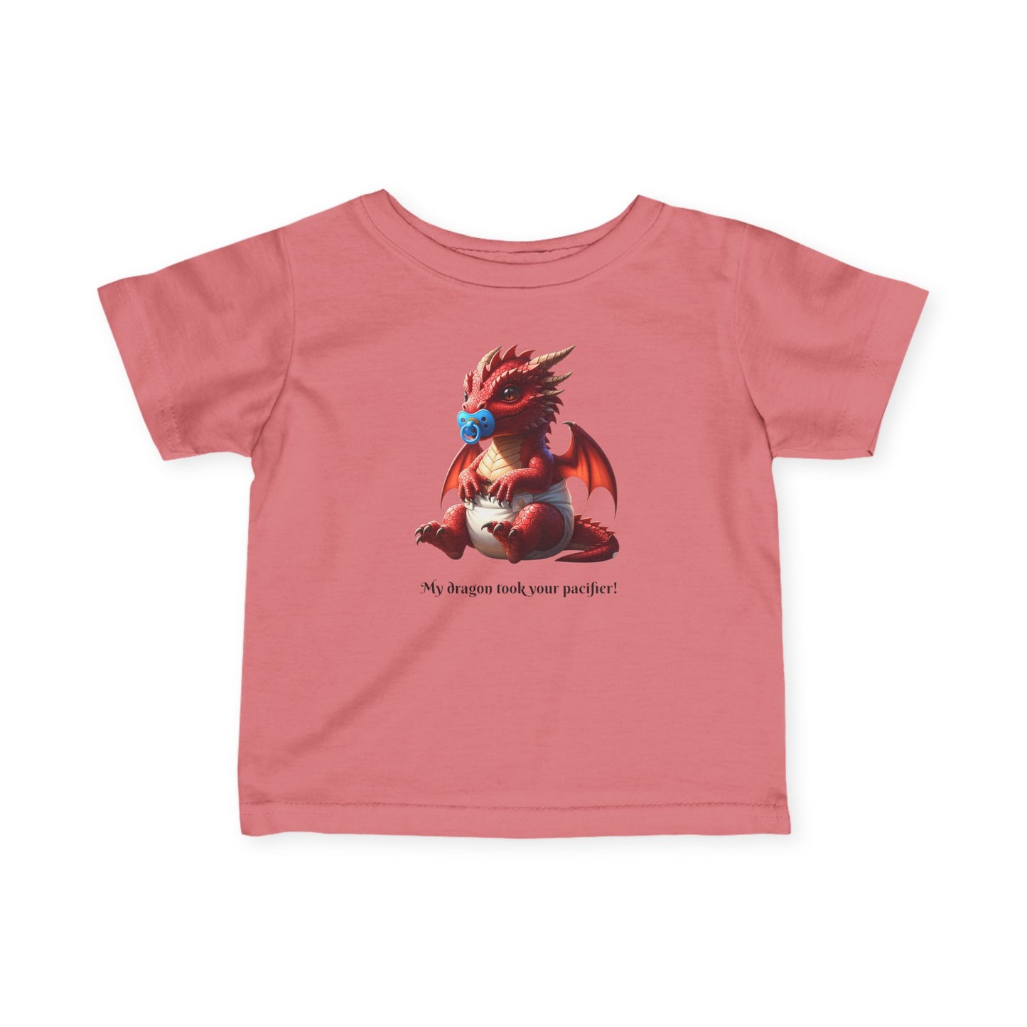 Infant T‑Shirt — Cute Red Dragon Baby Tee with 'My dragon took your pacifier'