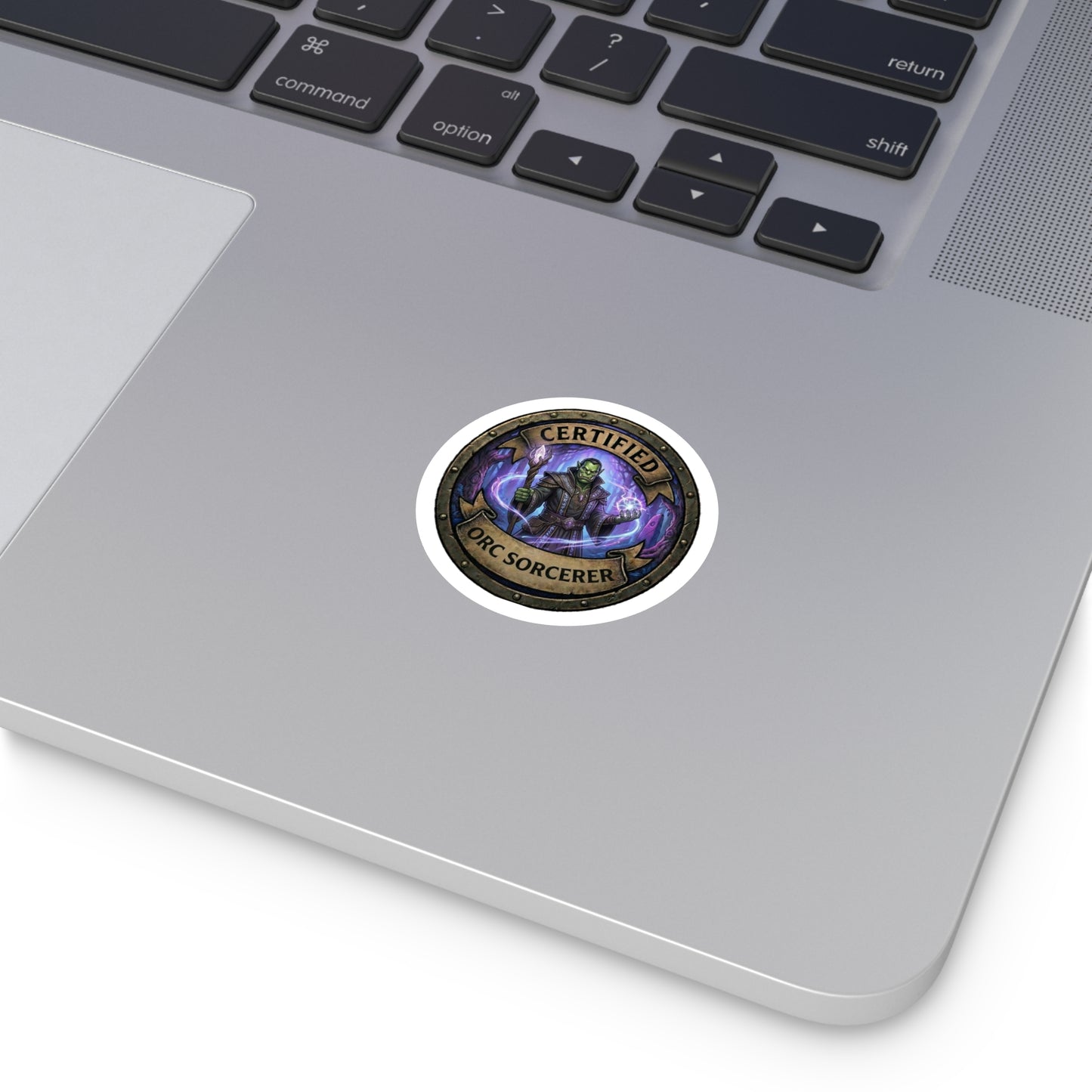 Certified Orc Sorcerer Round Vinyl Sticker — Fantasy RPG Magic Emblem