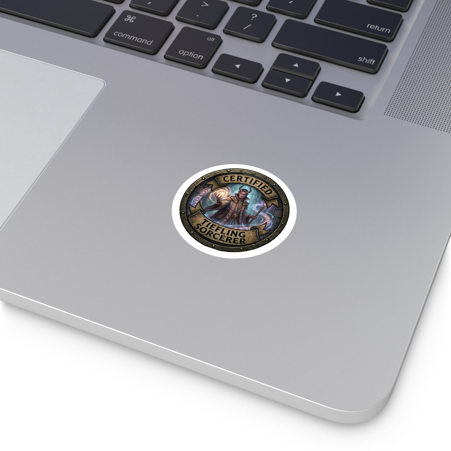 Certified Tiefling Sorcerer Round Vinyl Sticker — RPG Fantasy Mage Seal