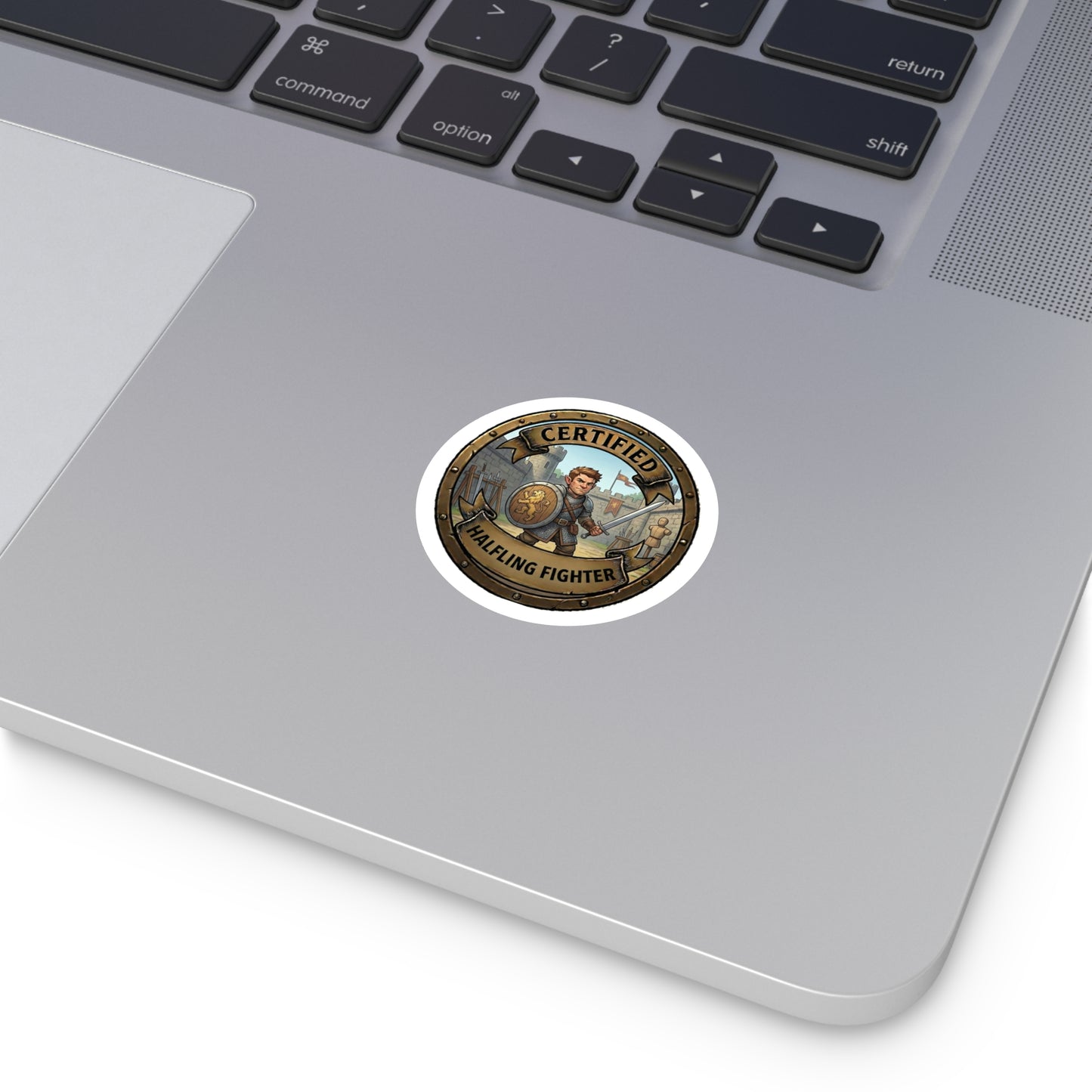 Certified Halfling Fighter Round Vinyl Sticker — Fantasy RPG Dice-Table Accessory