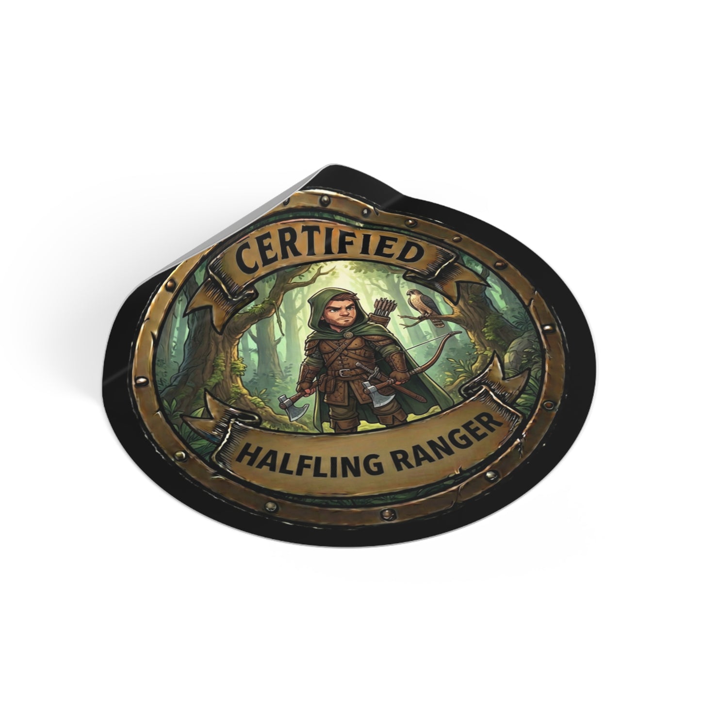 Certified Halfling Ranger Round Vinyl Sticker — Cute Fantasy RPG Character Decal