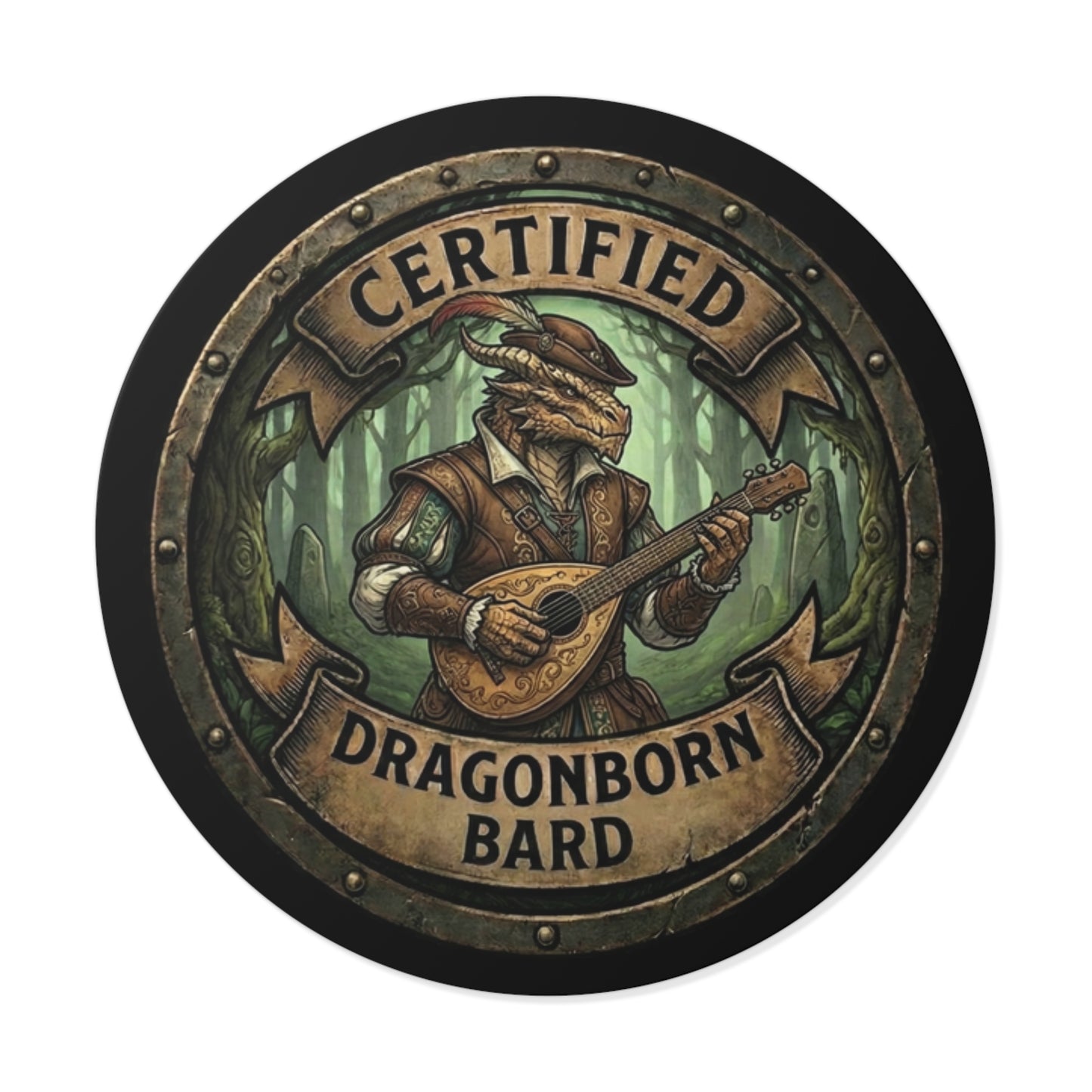 Certified Dragonborn Bard Round Vinyl Sticker — Fantasy RPG Dungeons & Dragons Musician Decal