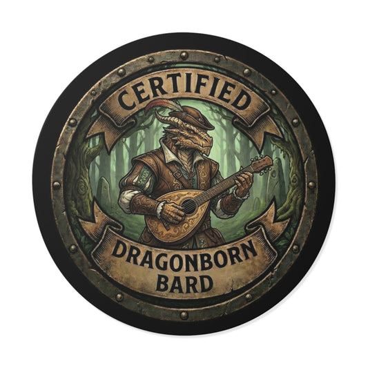 Certified Dragonborn Bard Round Vinyl Sticker — Fantasy RPG Dungeons & Dragons Musician Decal