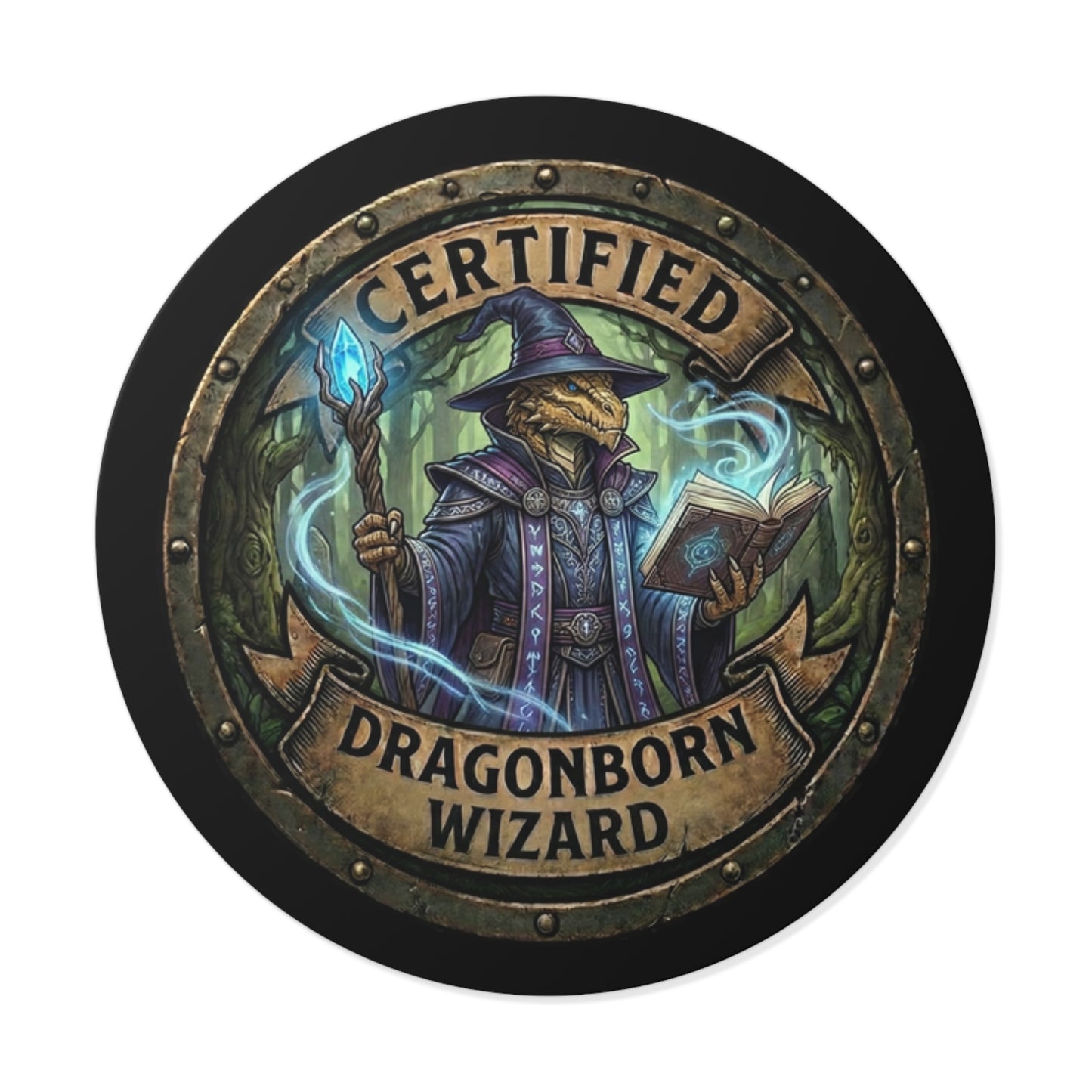 Certified Dragonborn Wizard Round Vinyl Sticker — Fantasy RPG Magnet, Dungeons & Dragons Gift