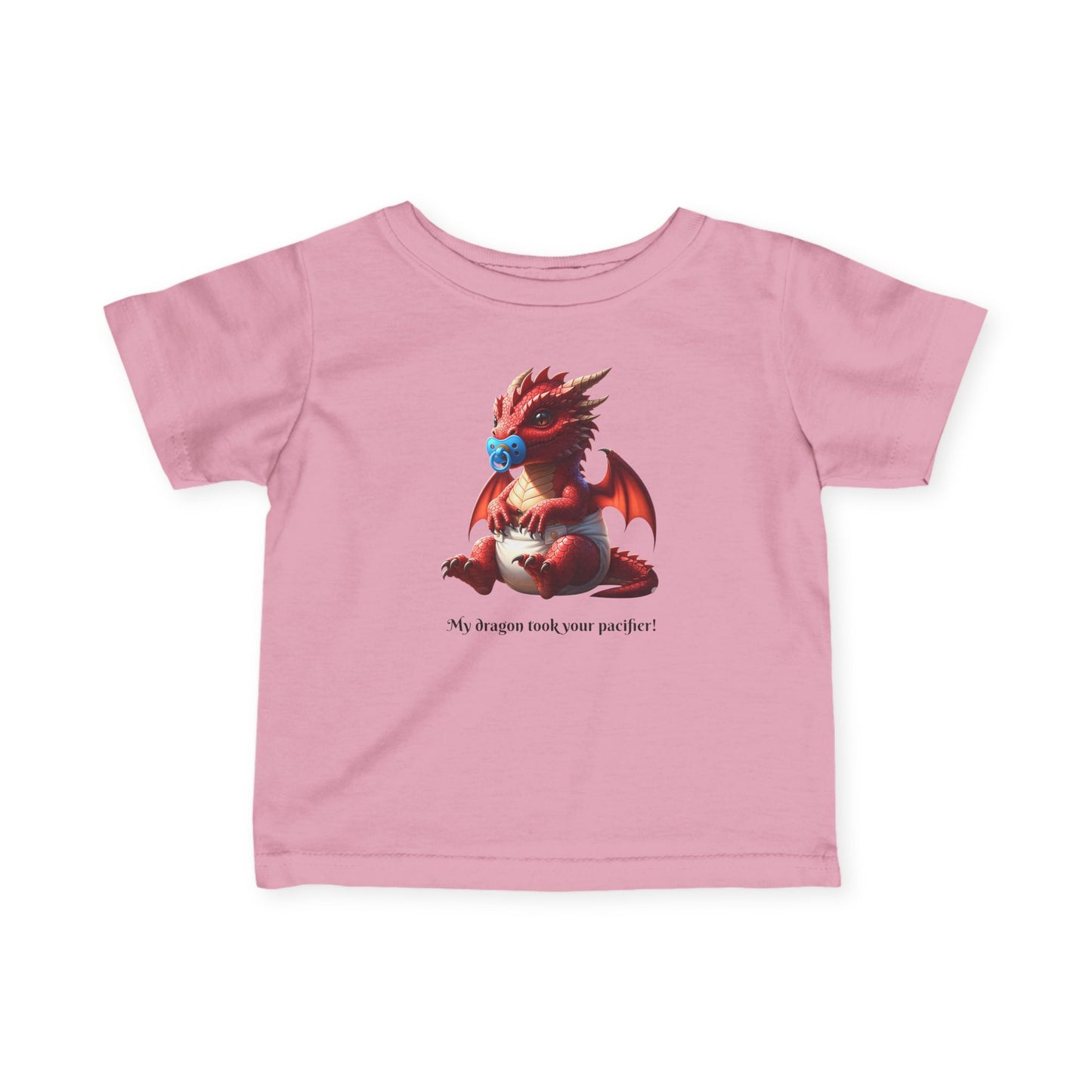 Infant T‑Shirt — Cute Red Dragon Baby Tee with 'My dragon took your pacifier'