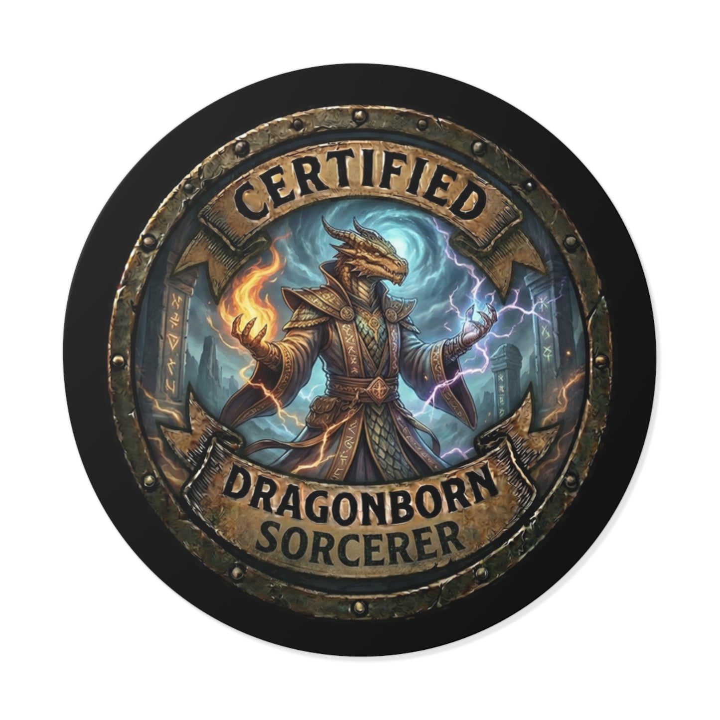 Certified Dragonborn Sorcerer Sticker — Round Vinyl RPG Fantasy Decal