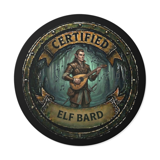 Certified Elf Bard Round Vinyl Sticker — Fantasy RPG Musician Decal