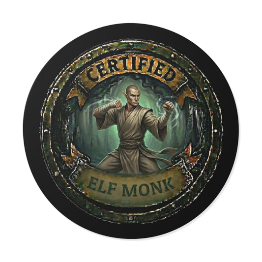 Certified Elf Monk Round Vinyl Sticker — Fantasy RPG Character Decal