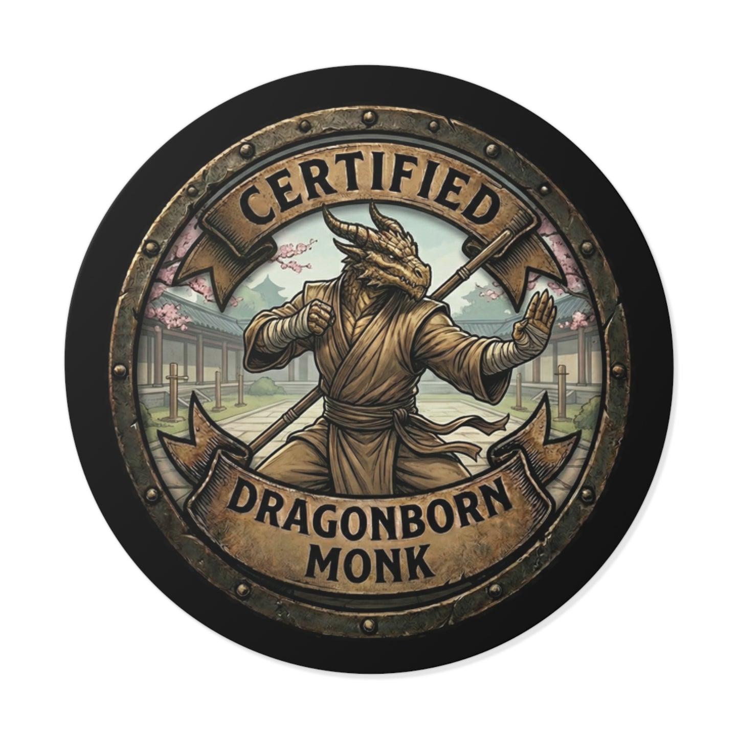 Certified Dragonborn Monk Round Vinyl Sticker — RPG Fantasy Character Decal