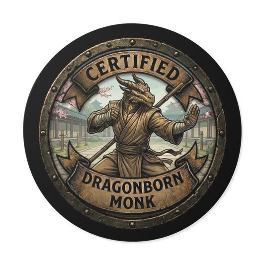 Certified Dragonborn Monk Round Vinyl Sticker — RPG Fantasy Character Decal