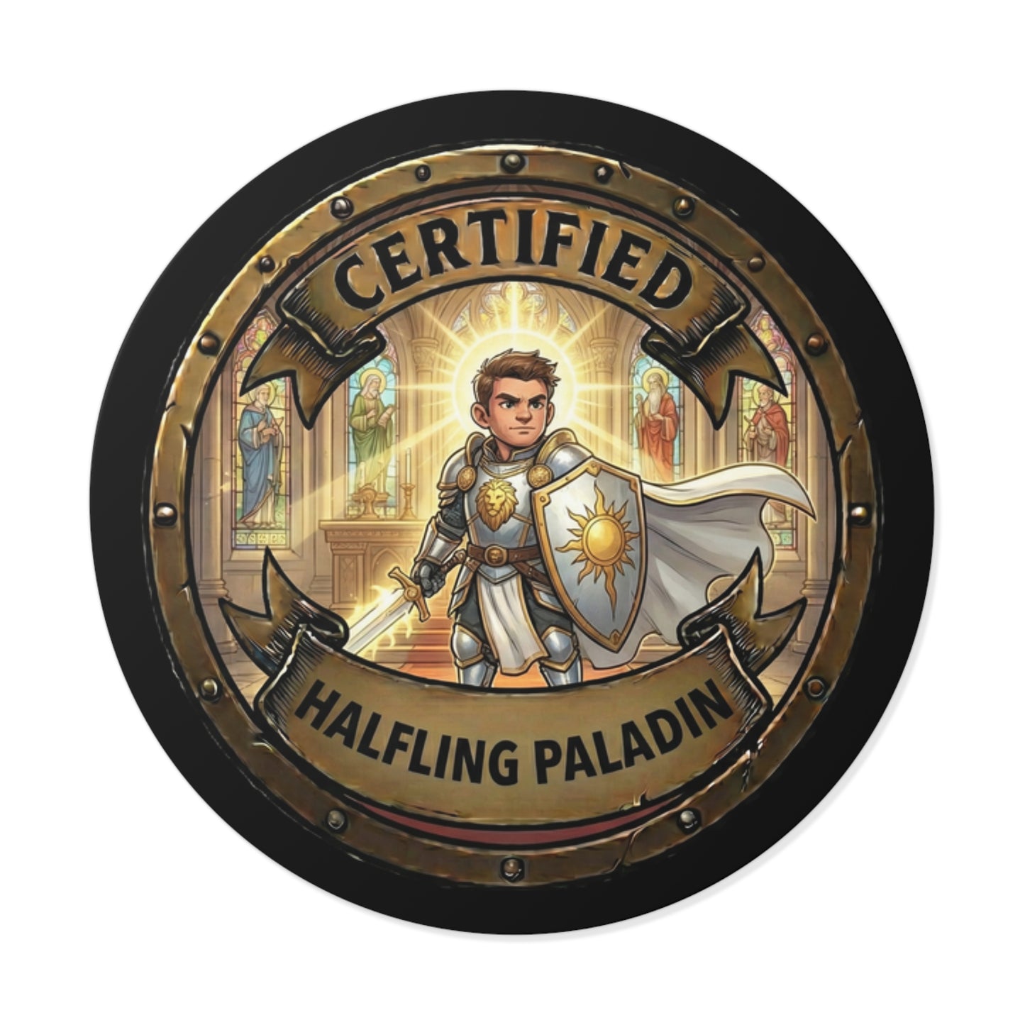 Certified Halfling Paladin Round Vinyl Sticker — Fantasy RPG Character Decal