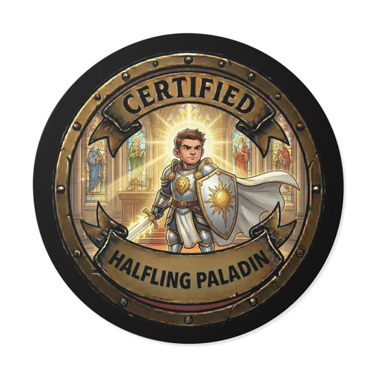 Certified Halfling Paladin Round Vinyl Sticker — Fantasy RPG Character Decal