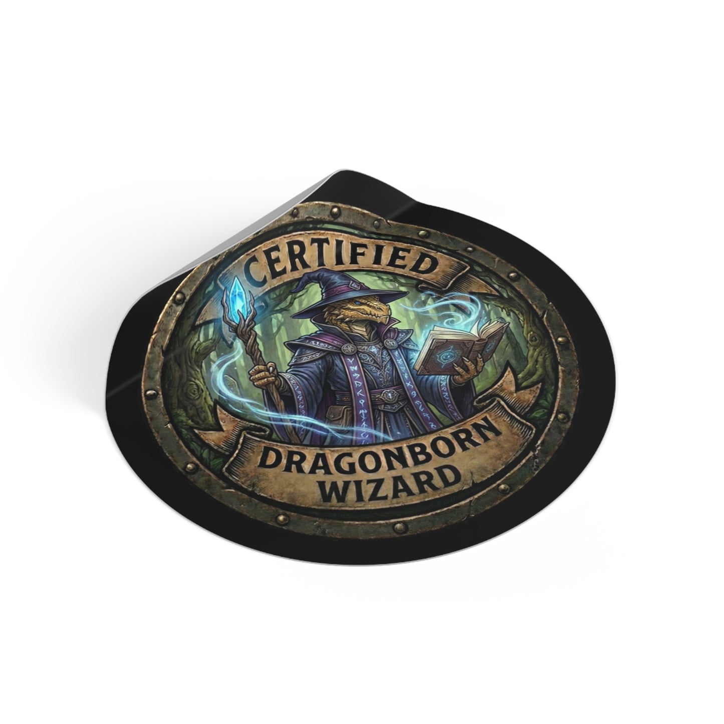 Certified Dragonborn Wizard Round Vinyl Sticker — Fantasy RPG Magnet, Dungeons & Dragons Gift