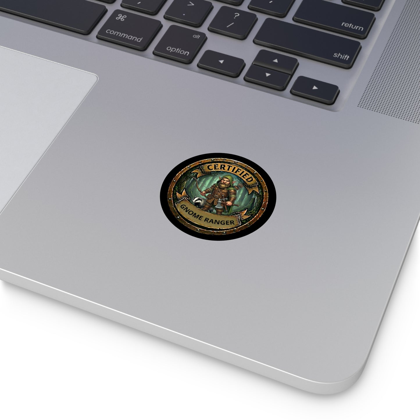 Certified Gnome Ranger Round Vinyl Sticker — Fantasy Ranger Badge Decal