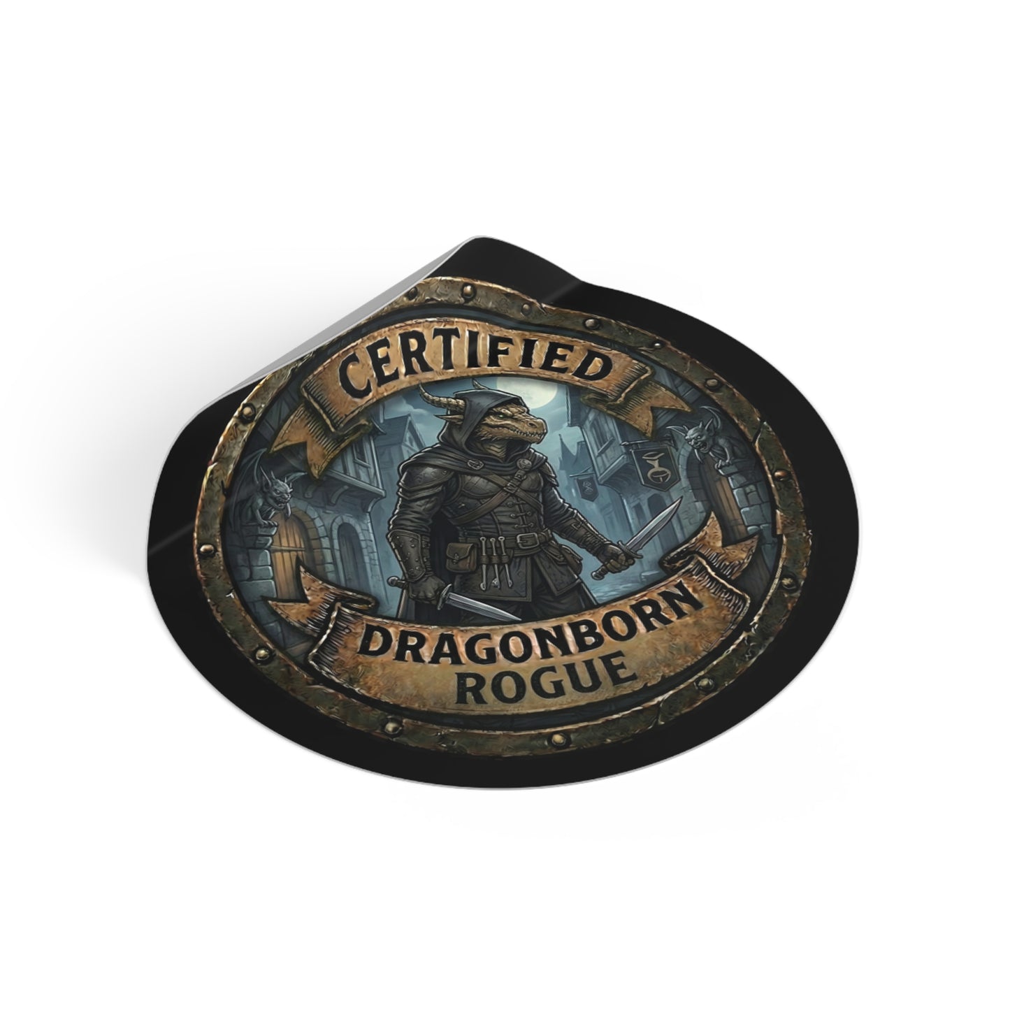 Certified Dragonborn Rogue Round Sticker — Fantasy DnD Character Badge