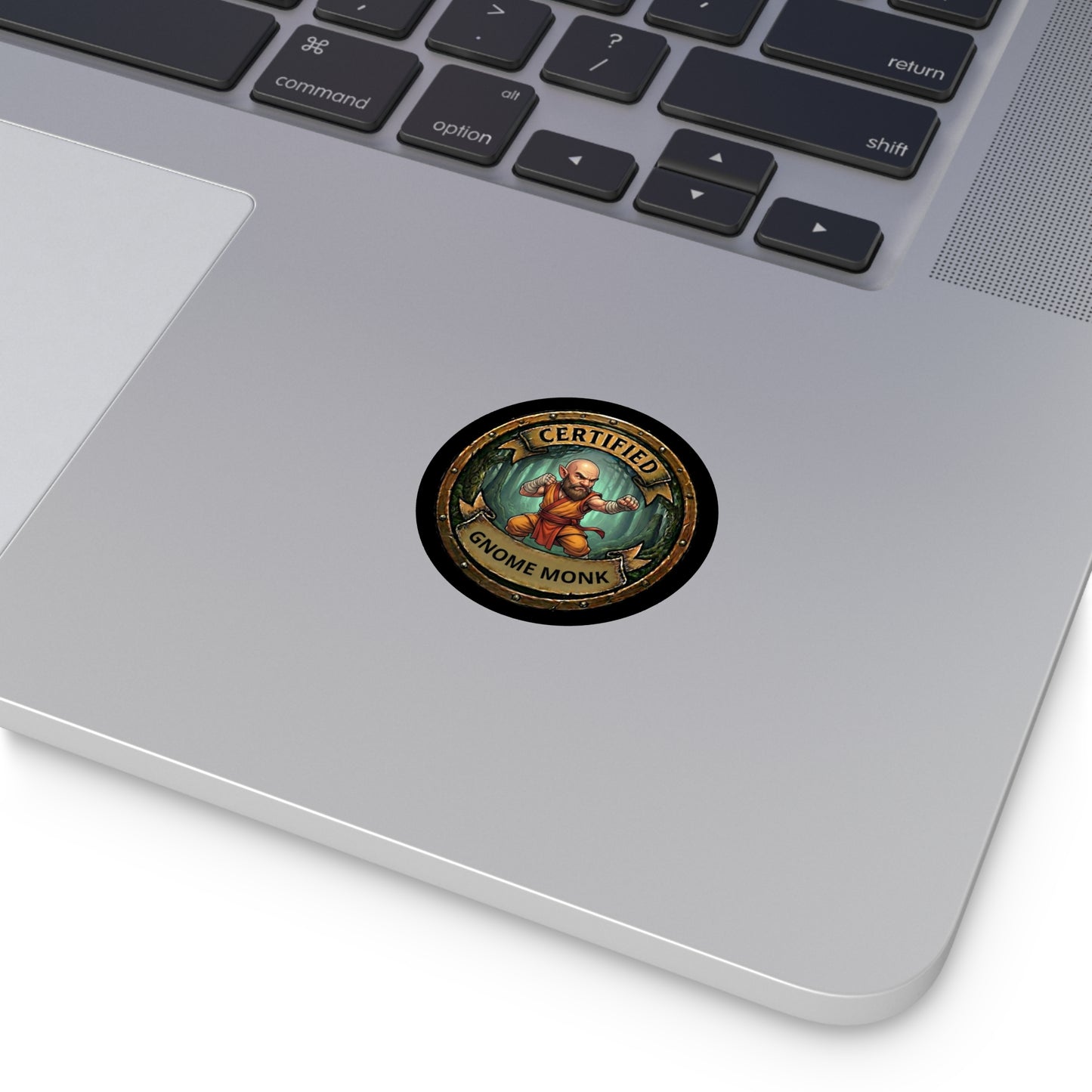 Certified Gnome Monk Round Vinyl Sticker — Fantasy RPG Badge Sticker