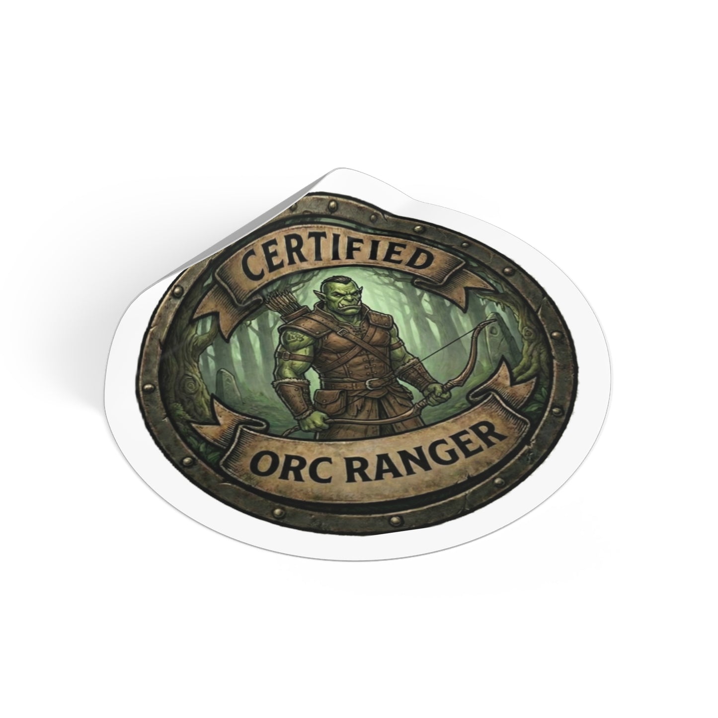 Certified Orc Ranger Round Sticker — Fantasy Archer Vinyl Decal