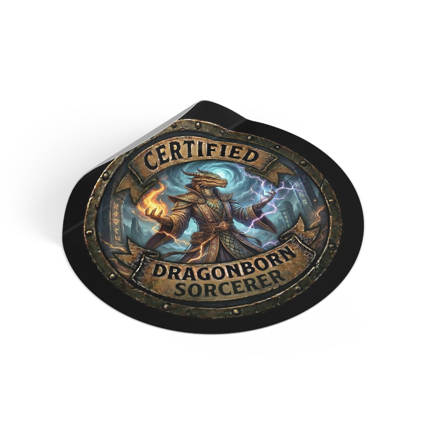 Certified Dragonborn Sorcerer Sticker — Round Vinyl RPG Fantasy Decal