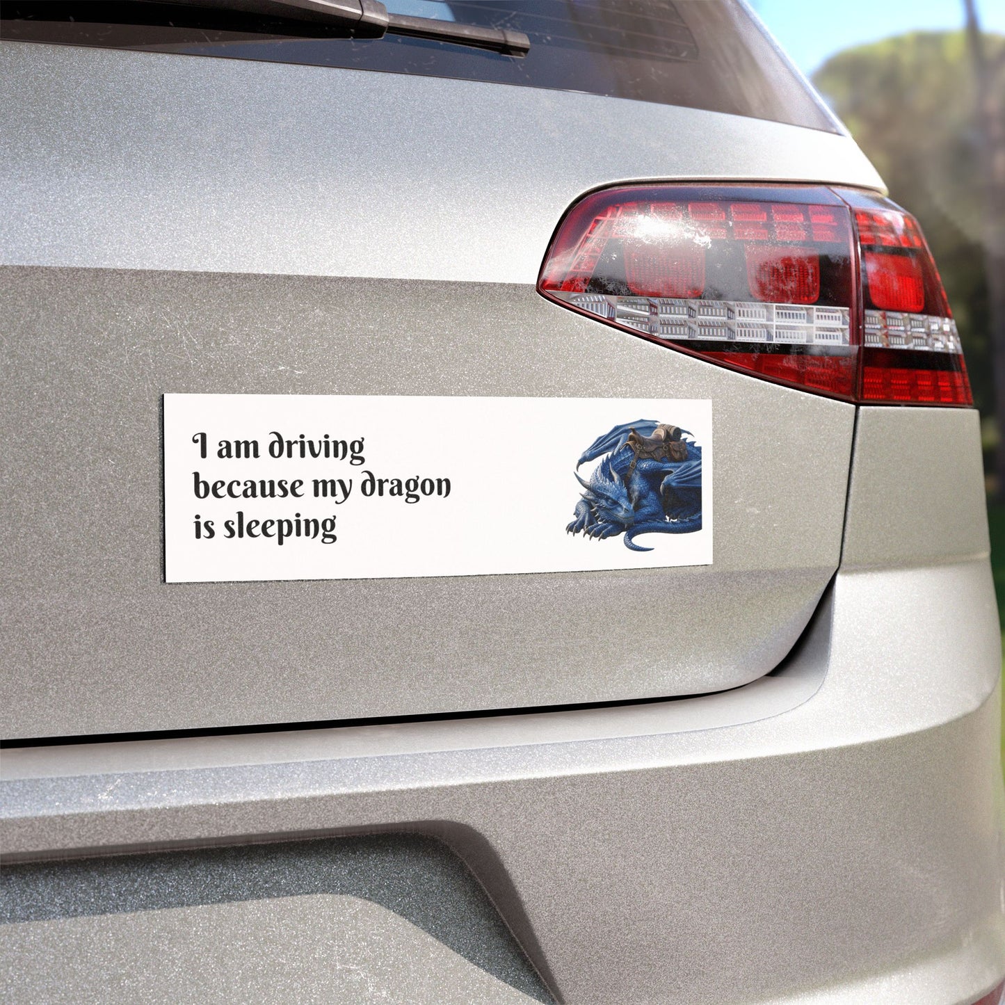 Car Magnet — "I Am Driving Because My Dragon Is Sleeping" Blue Dragon Decal