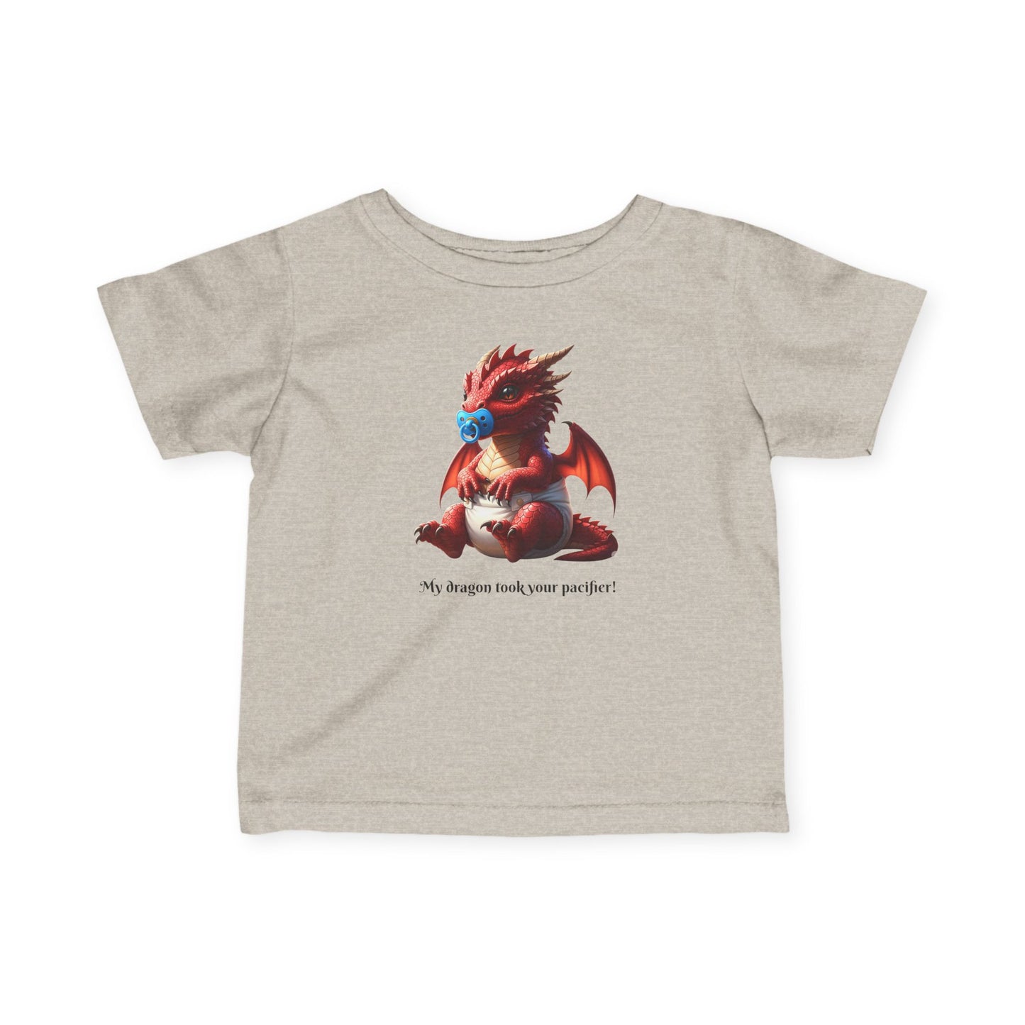 Infant T‑Shirt — Cute Red Dragon Baby Tee with 'My dragon took your pacifier'