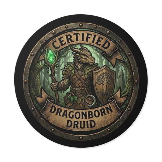 Certified Dragonborn Druid Round Vinyl Sticker — Fantasy RPG Emblem