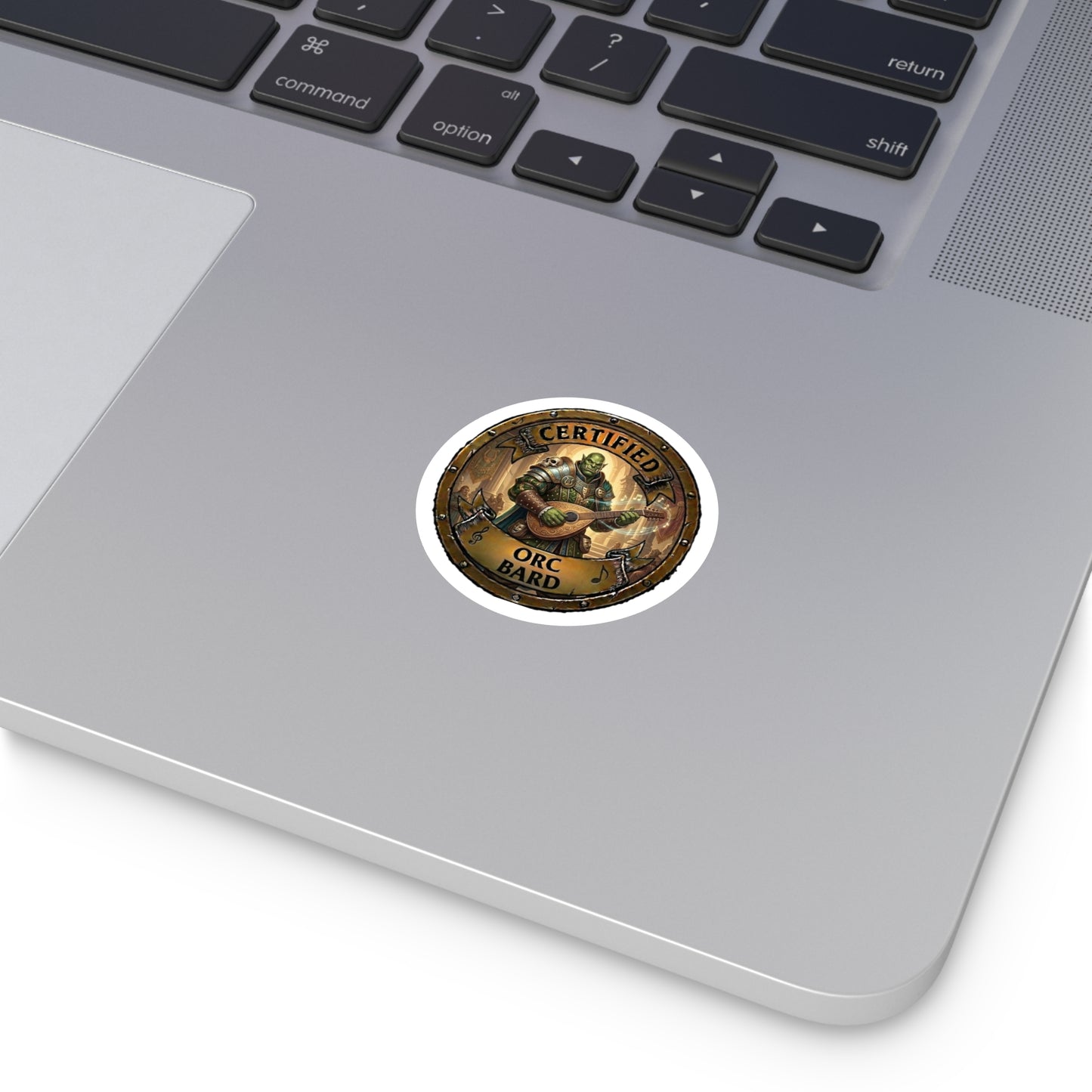 Certified Orc Bard Round Vinyl Sticker — Fantasy RPG Musician Decal