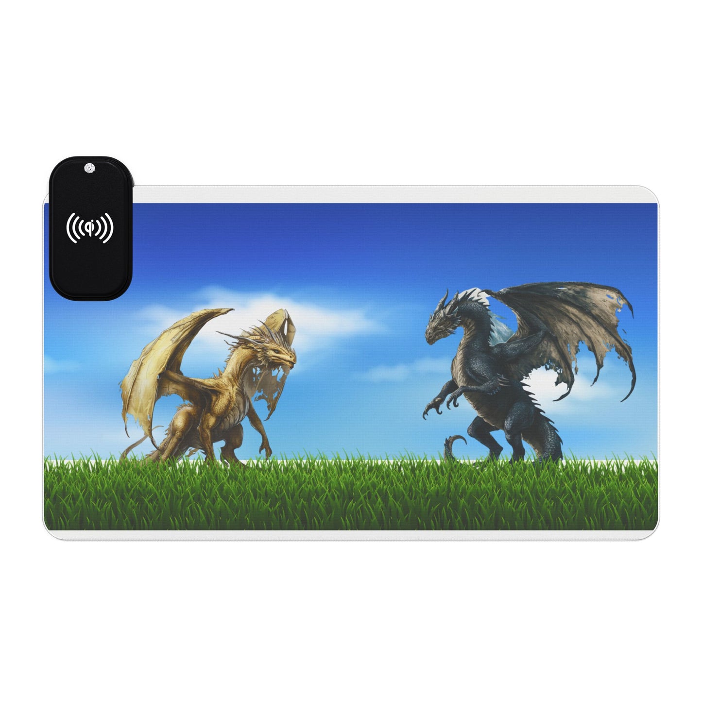 Mouse Pad - Gold and Black Dragon Design, LED Wireless Charging