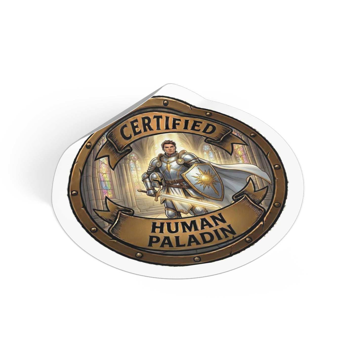Certified Human Paladin Sticker — Round RPG Fantasy Vinyl