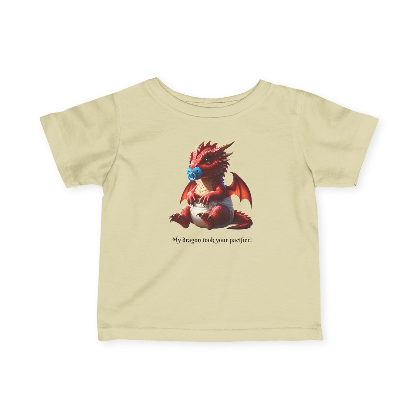 Infant T‑Shirt — Cute Red Dragon Baby Tee with 'My dragon took your pacifier'