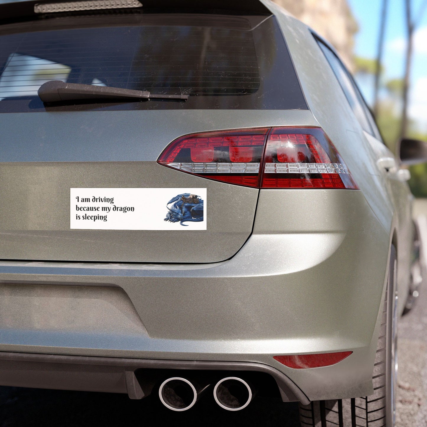 Car Magnet — "I Am Driving Because My Dragon Is Sleeping" Blue Dragon Decal