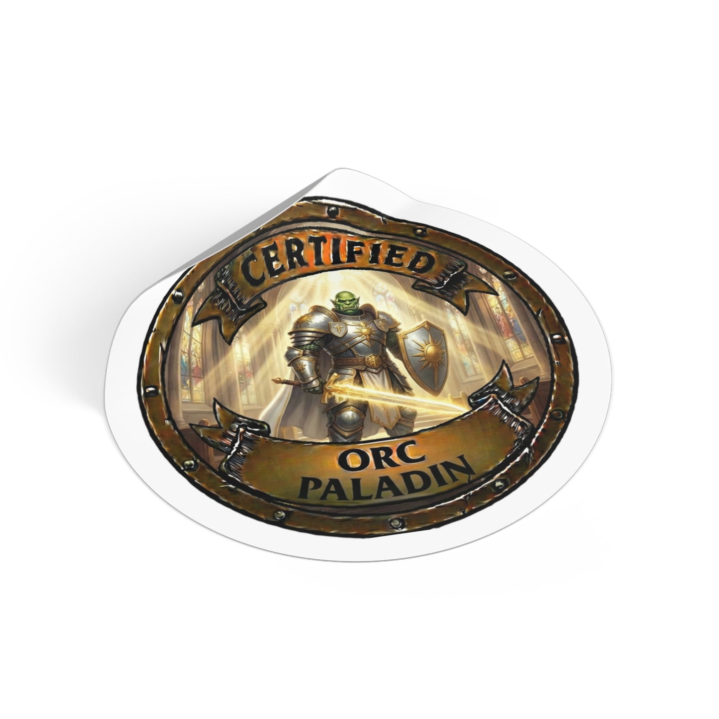 Orc Paladin Round Vinyl Sticker – Certified Fantasy RPG Emblem