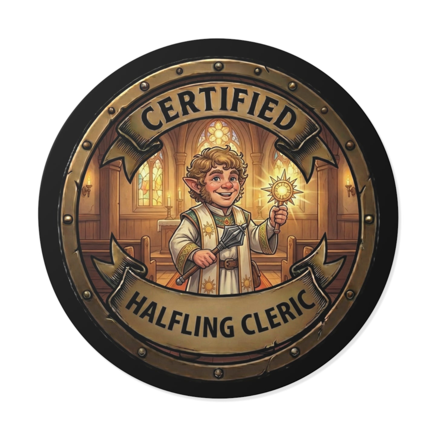 Certified Halfling Cleric Round Vinyl Sticker – RPG Fantasy Character Decal