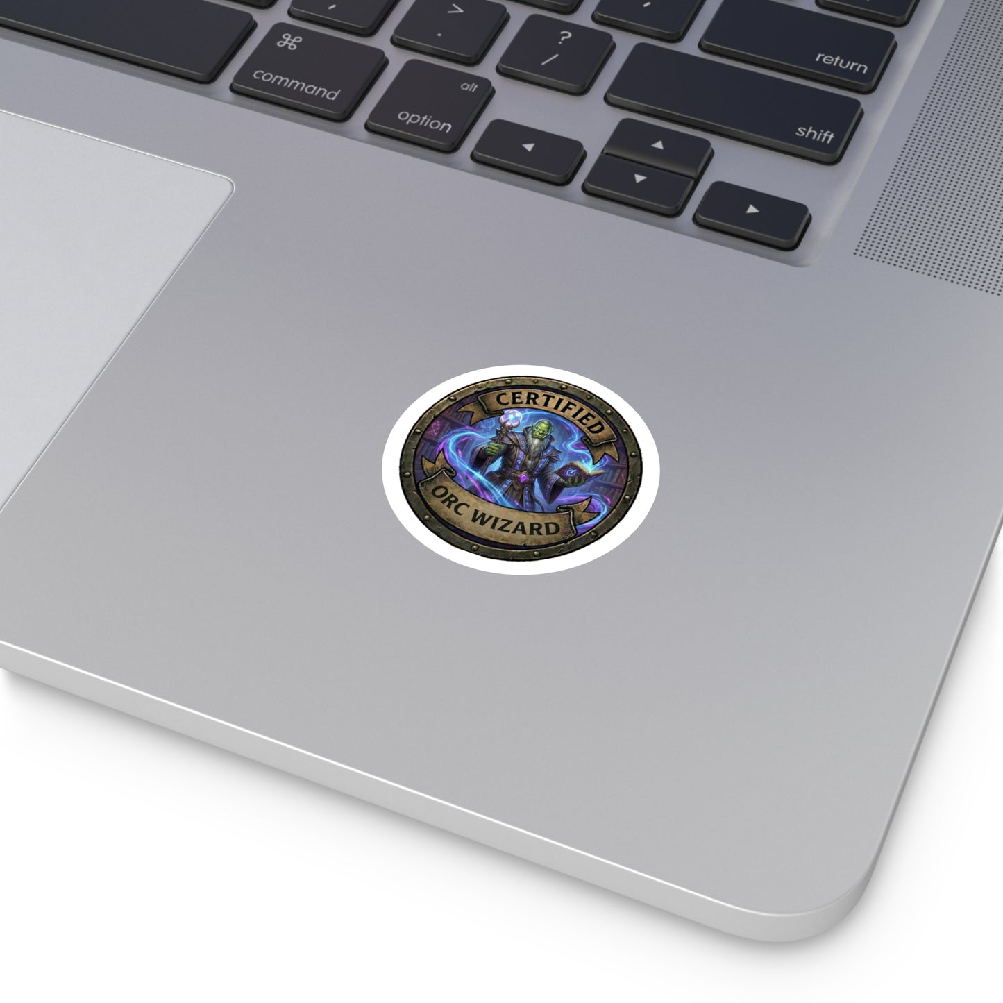 Certified Orc Wizard Round Vinyl Sticker — Fantasy Mage Badge for Gamers & Tabletop Fans