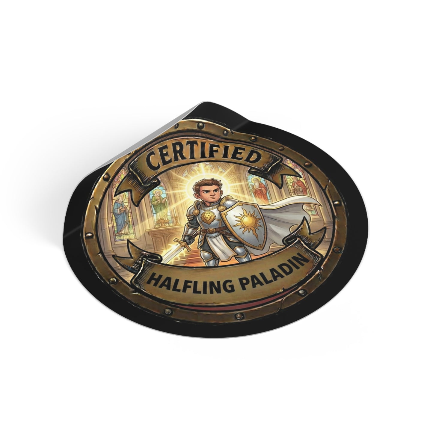 Certified Halfling Paladin Round Vinyl Sticker — Fantasy RPG Character Decal
