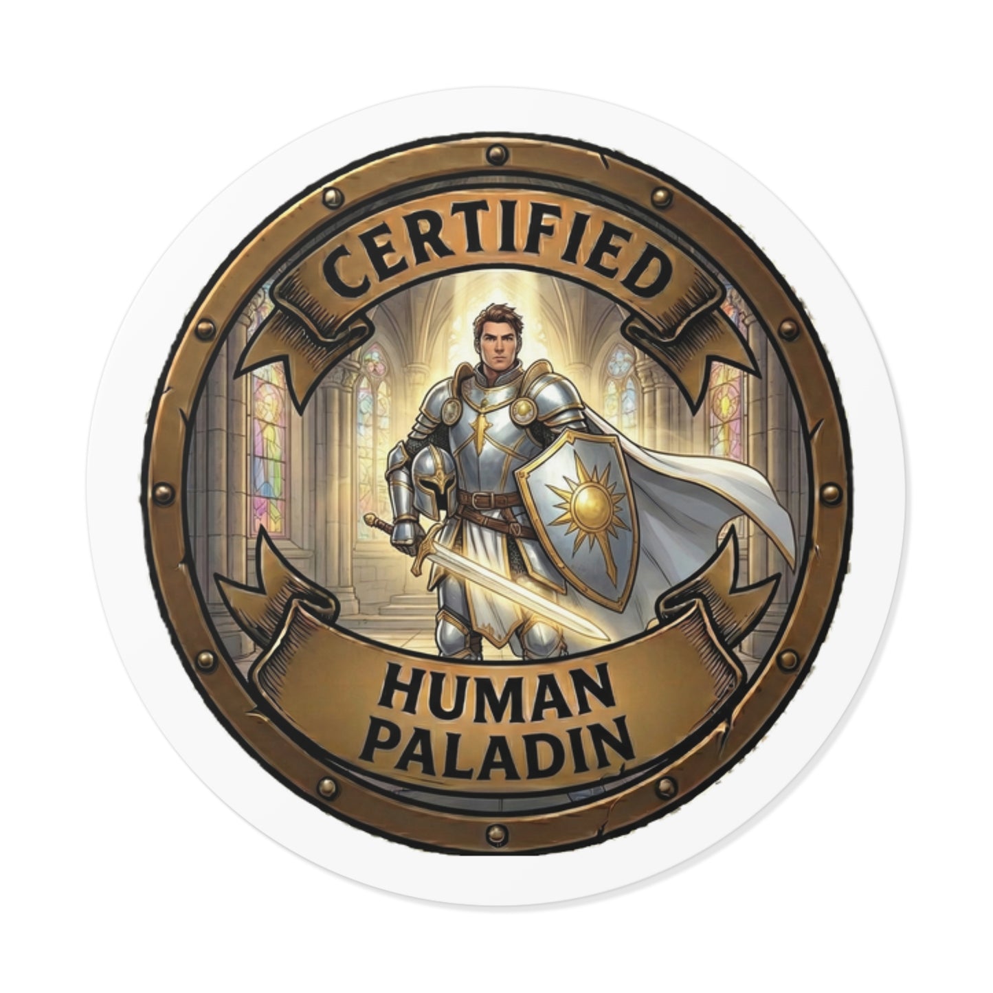 Certified Human Paladin Sticker — Round RPG Fantasy Vinyl