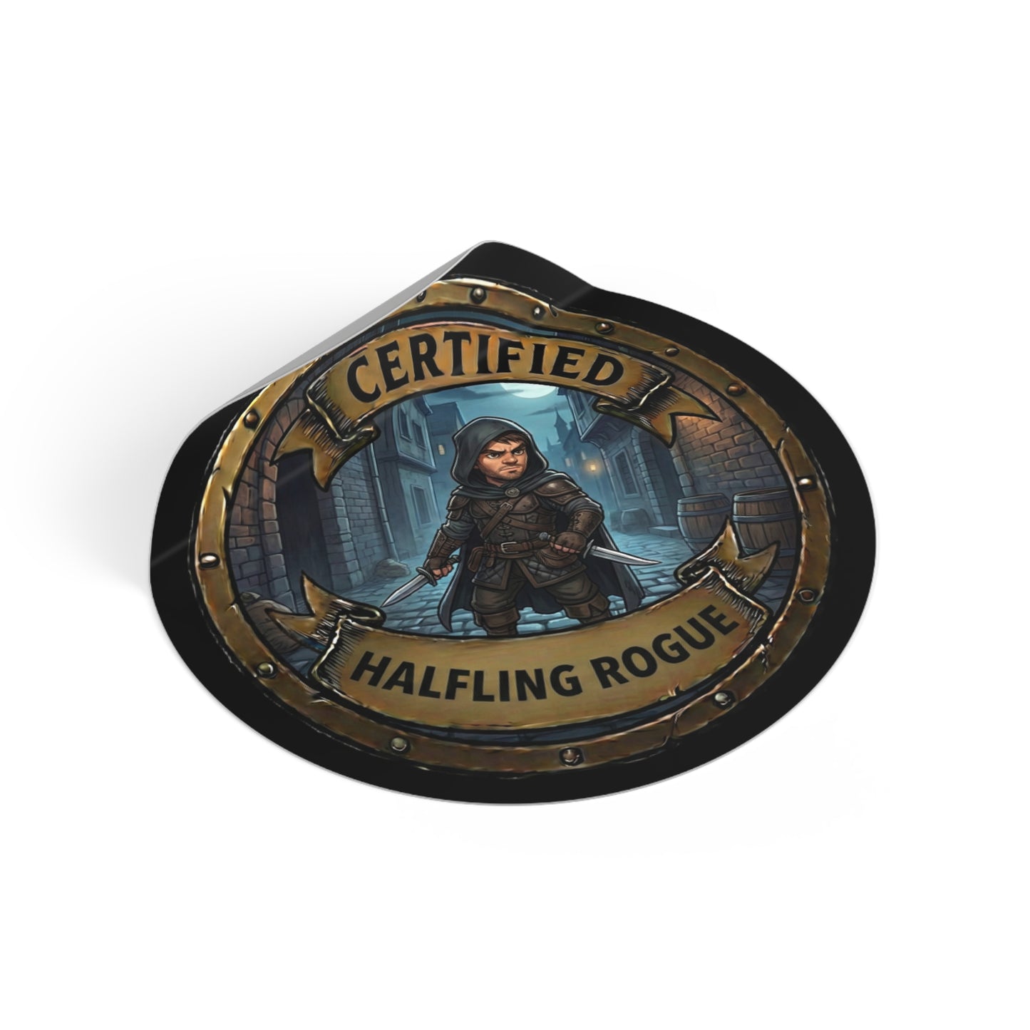 Certified Halfling Rogue Round Vinyl Sticker — Fantasy RPG Dicebag Decal