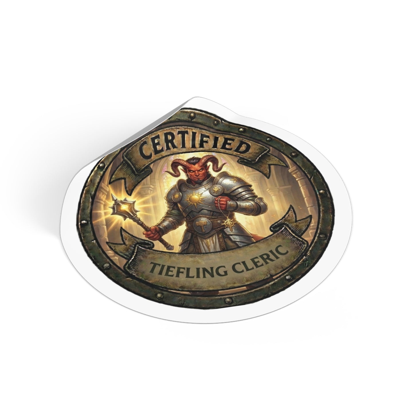 Certified Tiefling Cleric Round Vinyl Sticker — RPG Character Badge