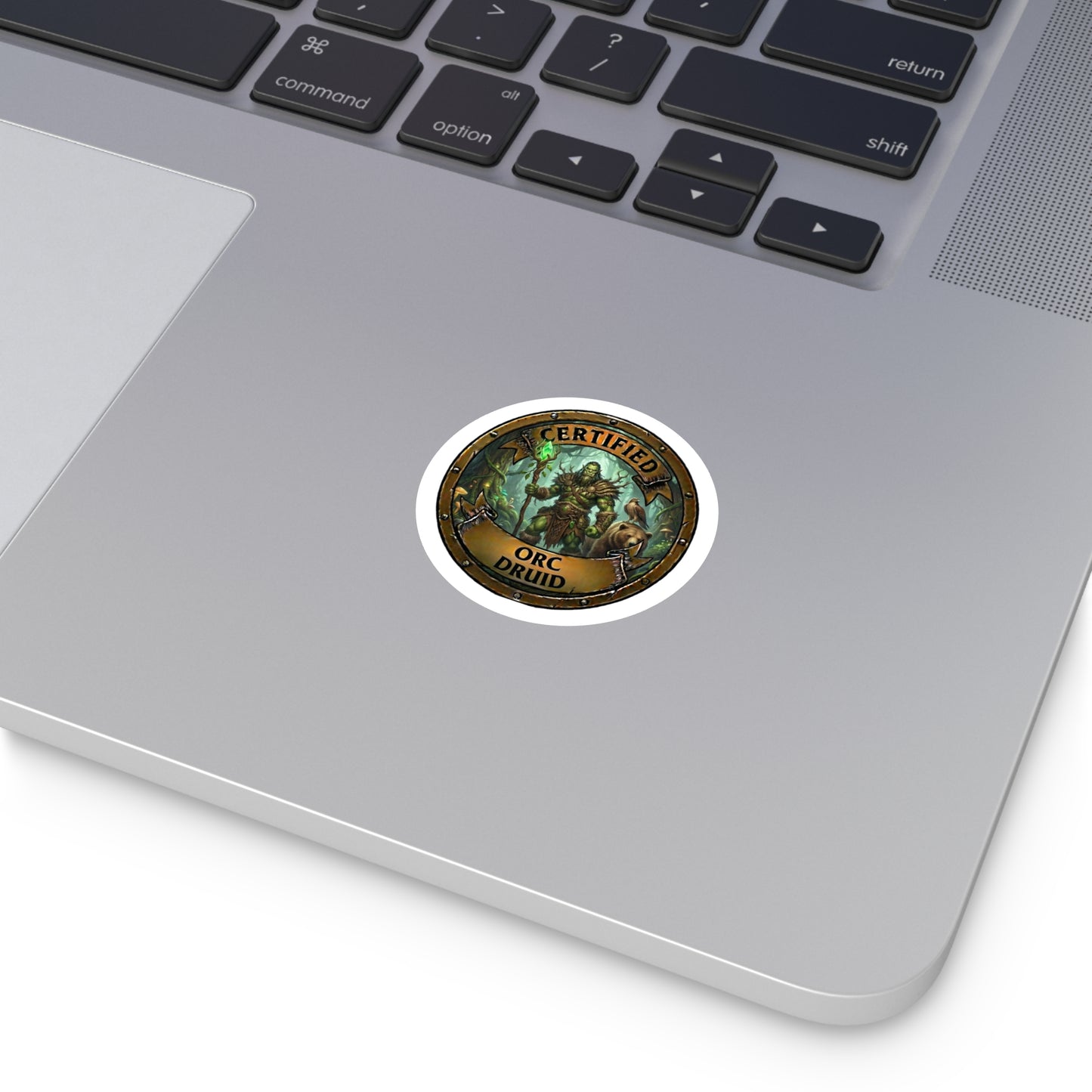 Certified Orc Druid Round Vinyl Sticker — Fantasy Gaming Badge Decal