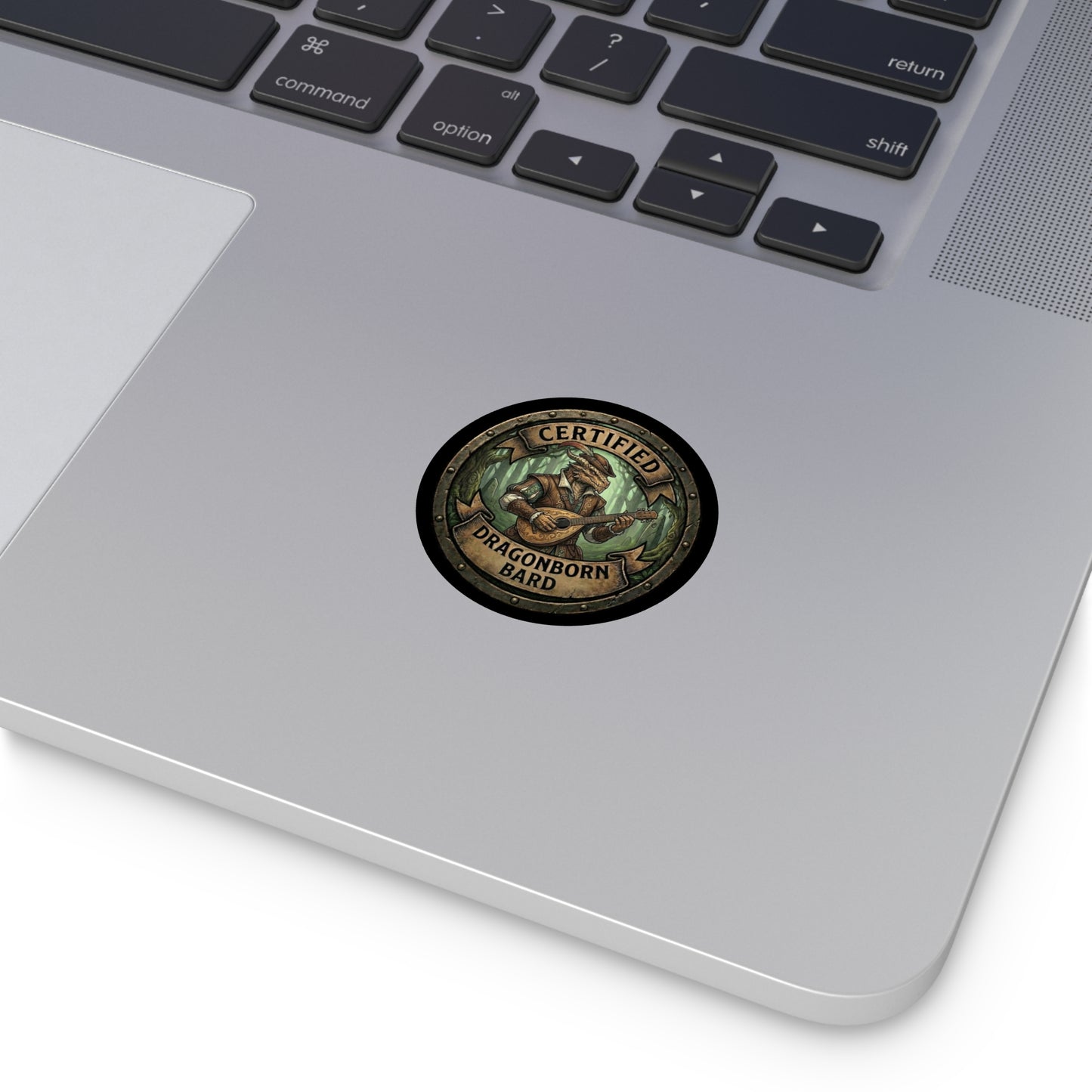 Certified Dragonborn Bard Round Vinyl Sticker — Fantasy RPG Dungeons & Dragons Musician Decal