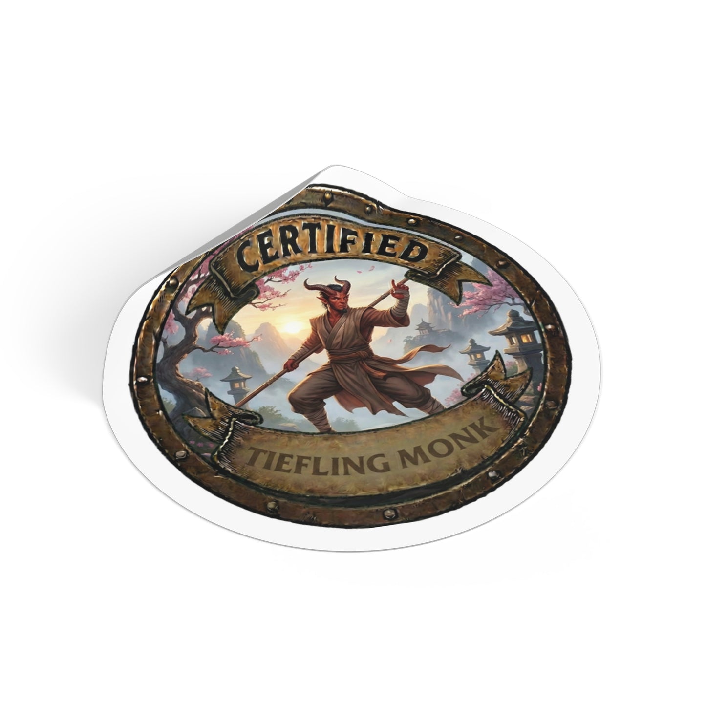 Round Sticker — "Certified Tiefling Monk" Fantasy RPG Vinyl Decal