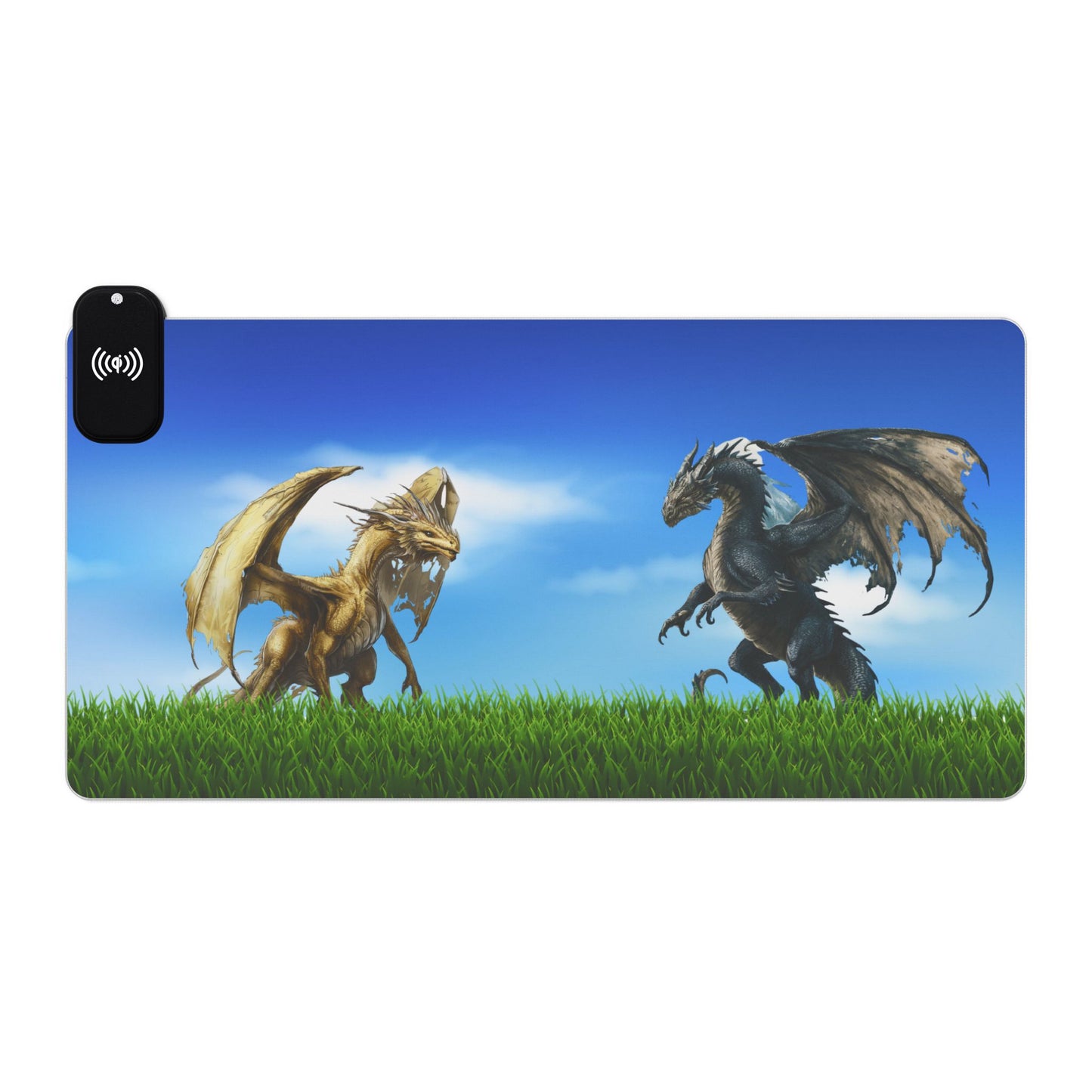 Mouse Pad - Gold and Black Dragon Design, LED Wireless Charging