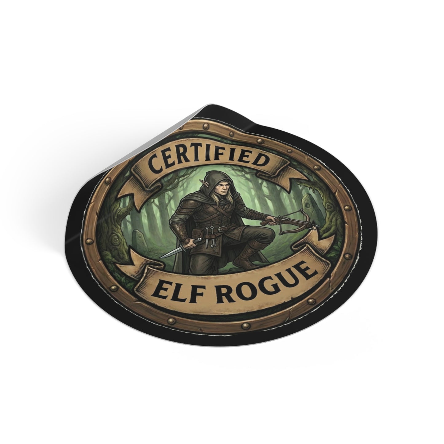Certified Elf Rogue Round Vinyl Sticker — Fantasy RPG Gamer Decal